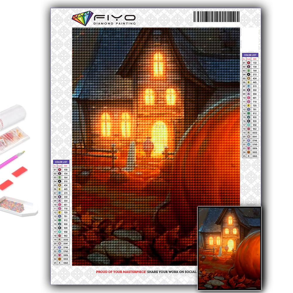 5D DIY Diamond Embroidery Halloween Scary Pumpkin And Castle Diamond Painting Mosaic Home Decoration