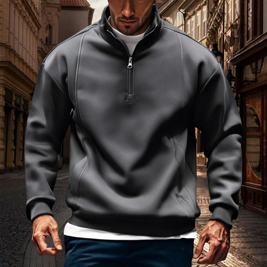 Men Casual Fashion Fall Shirt Long Sleeve Men's Trendy  Pullover Tops Collar Sweatshirt