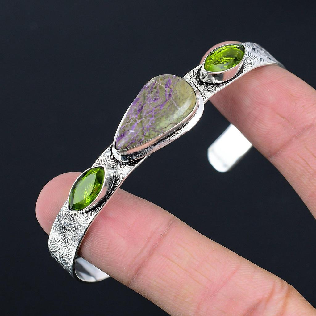 Friendship Day Sale Sterling Silver Purpurite Stone Peridot Boho Bangle Jewelry