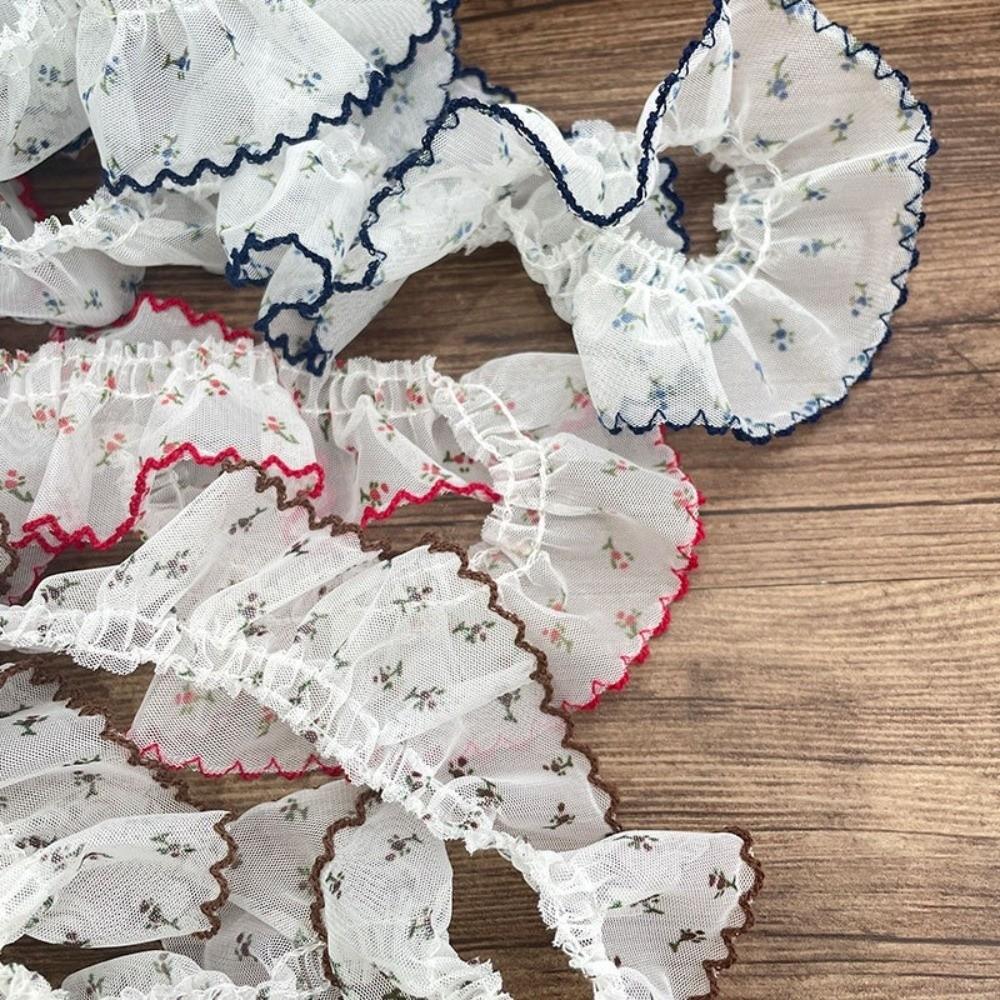 Small Floral Pattern Ruffled Lace Ribbon 4CM Width Scalloped Lace Trim Clothing Needlework