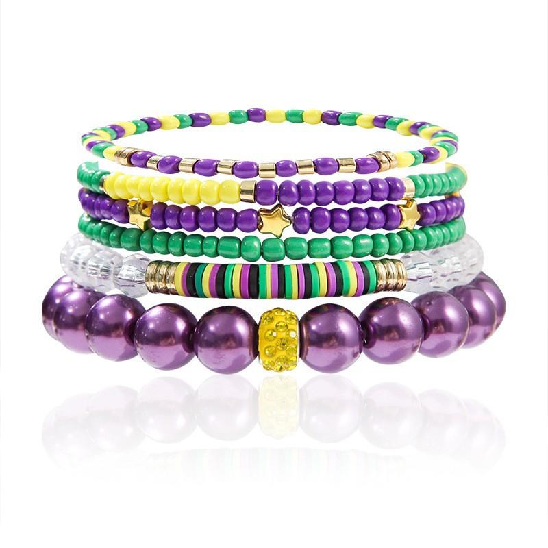 European, American Bohemian ccb beaded bracelet personalized cross five-pointed star rice bead elastic bracelet