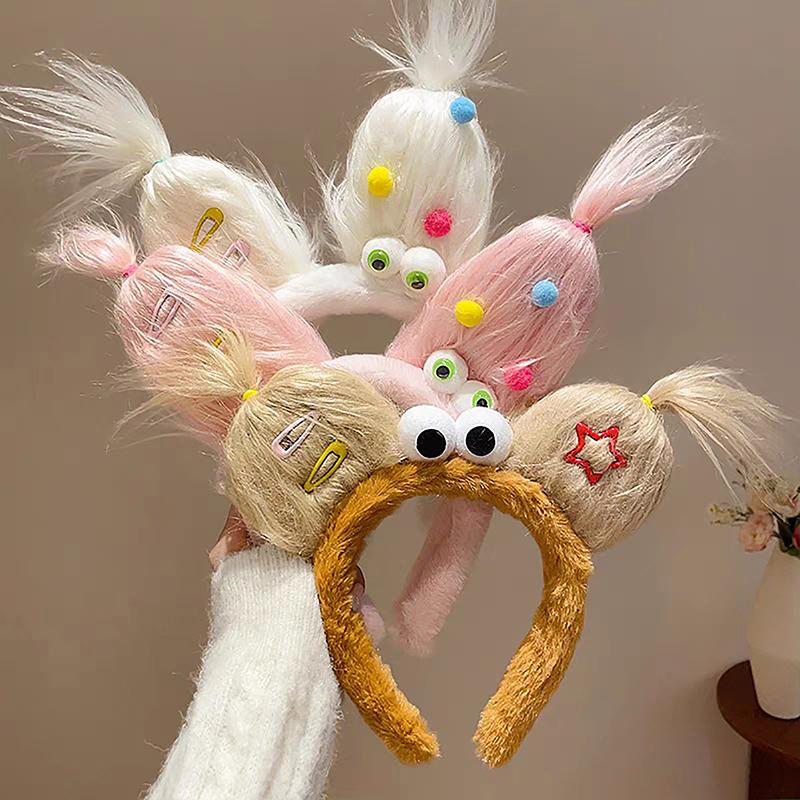 2024 Funny Plush Ugly Doll Hairband Female Winter Cute Cartoon Face Wash Hairband Hair Hoop Korean Girl Hair Grotto Headband