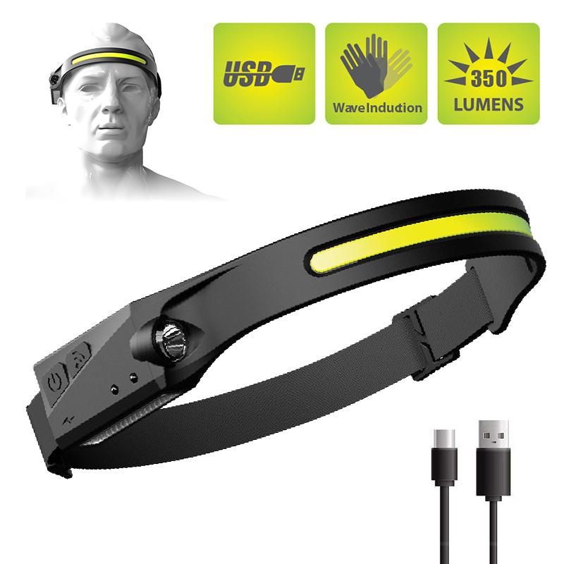 COB 180° прожектор светодиодный налобный фонарь фонарикФонарик 3 режима встроенный USB аккумулятор налобный фонарь походный кемпинговый фонарь
