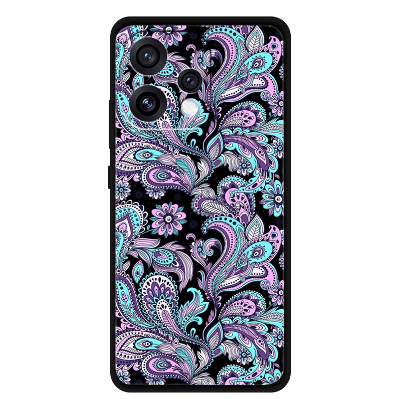 Чехол для Oppo Reno15 5G Цветочный Черный Силиконовый Мягкий Защитный Задний Чехол для Oppo Reno 15C 2025 Чехол для Телефона Coque Мультяшные Ракушки
