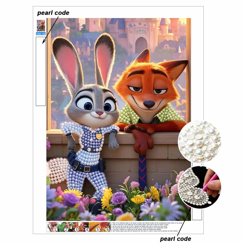 Disney Жемчужная живопись Сделай сам Джуди и Ник из Зверополиса Жемчужное искусство Жемчужная роспись драгоценными камнями, Поделки для украшения стен дома