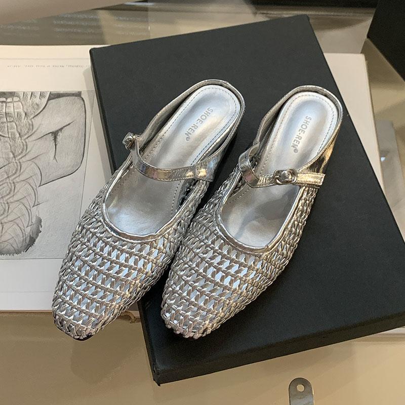 Fashion Fashion Weave Ladies Flats Mary Janes Shoes Summer Spring Casual Female Buckle Footwear Women Flats Slides Shoes Mules