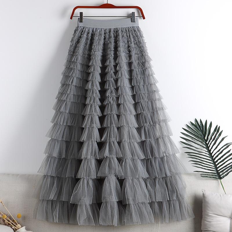 Mexh Long Skirt Women Vintage Summer Spring Ball Gown Ruffles Elegant Solid Color Party Club White Black Maxi Skirts Clothes