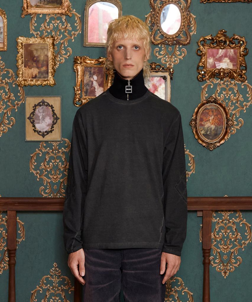 UNALLOYED Dyed Argyle Long Sleeve T-Shirt / Charcoal