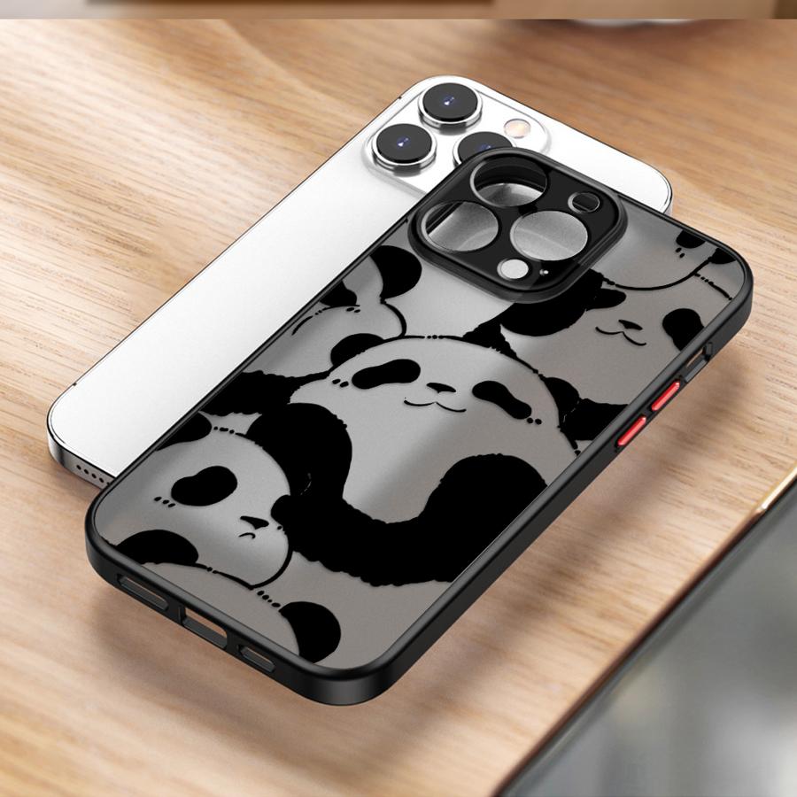 Милый мультяшный чехол-панда для iPhone 16 15 14 13 12 11 Pro Max Mini X XS XR SE 7 8 Plus Ударопрочный матовый твердый чехол Fundas