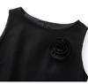 High-Tech Oblique Cut Vest Dress with Flower Brooch - Women's Summer Formal Wear