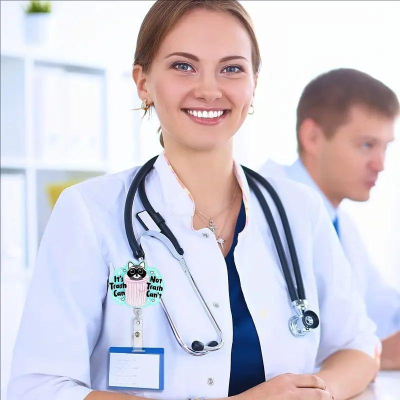 Funny Cat Retractable Badge Reel Acrylic Badge Reel Nurse Doctor ID Holder