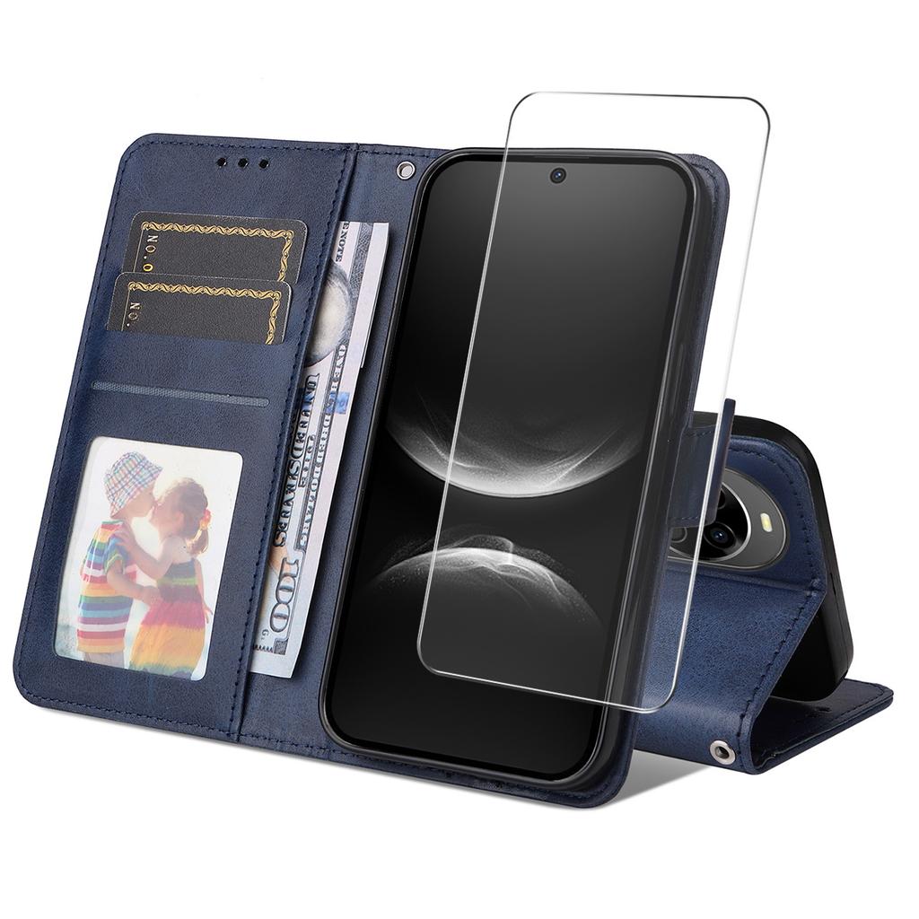 For Huawei nova 14 5G PU Leather Wallet Case Phone Stand Cover with Tempered Glass