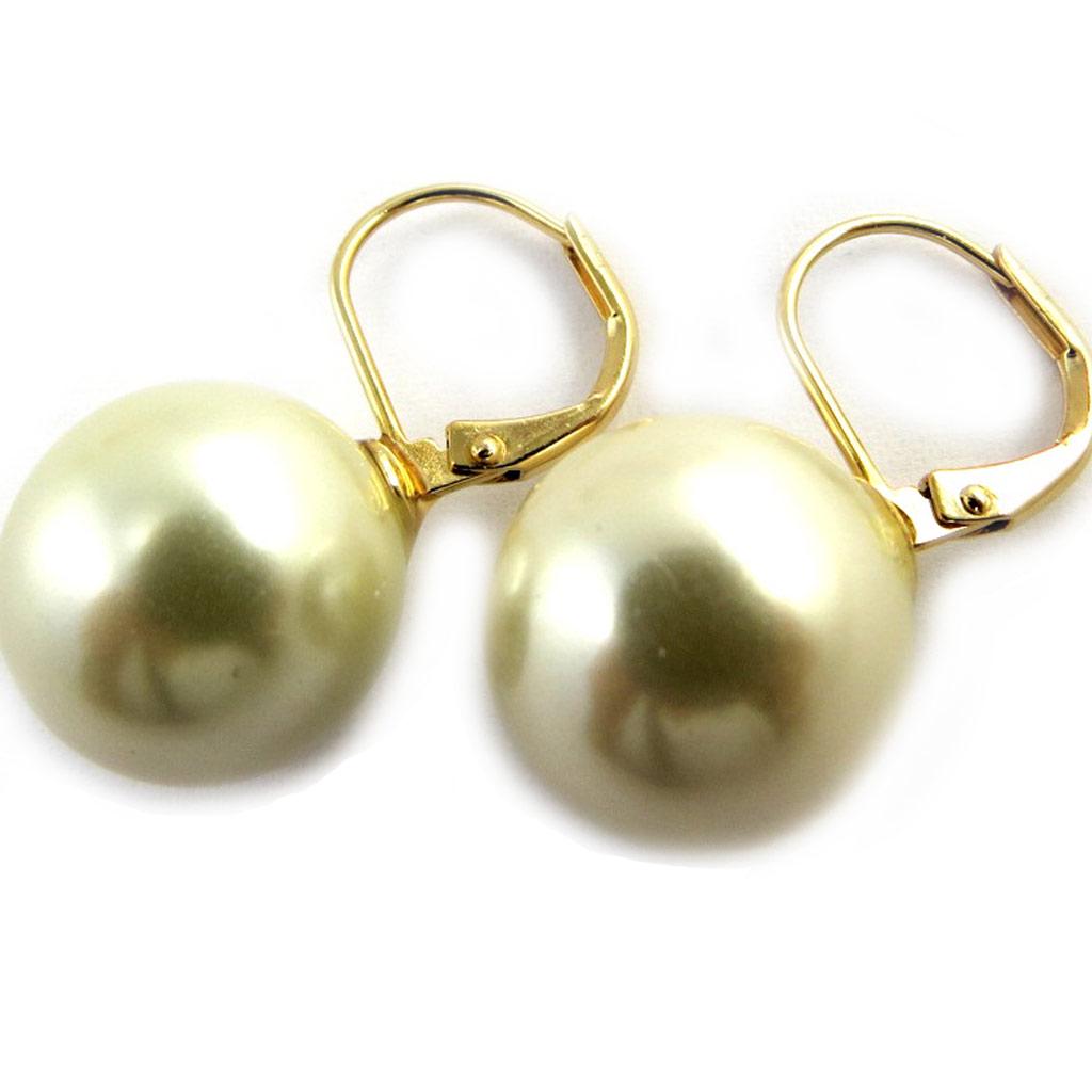 Les Trésors De Lily [M7146] - Ivory 'Perla' Gold Plated Sleepers (14 Mm)