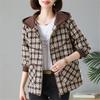 Chic Spring Hooded Checkered Coat Women Short Jacket Middle Aged Mom Fashion Casual Outerwear