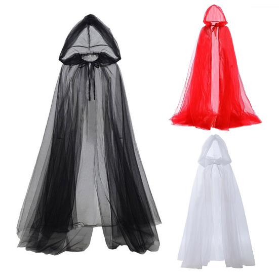 Хэллоуинский марлевый плащ с капюшоном для взрослых, прозрачный сетчатый плащ с капюшоном в полный рост, костюм ведьмы для косплея на ренессансную средневековую вечеринку
