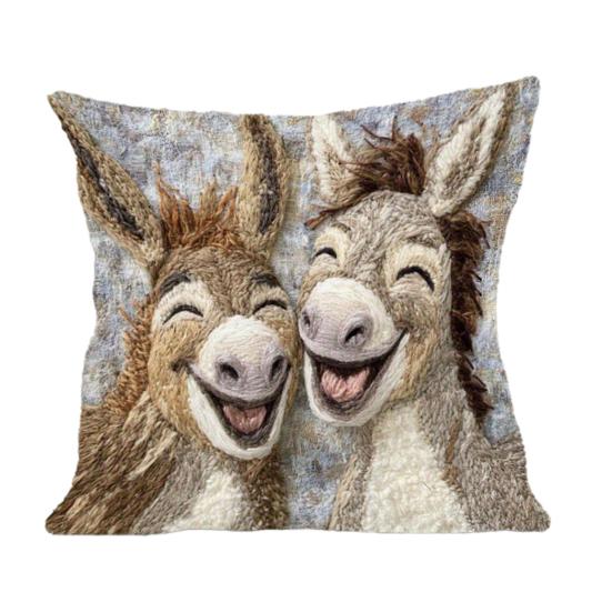 Laughing Donkeys Throw Pillow Cute Donkey Square Cushion with Removable Cover Farmhouse Decorative Cushion for Home Couch Sofa Bed Patio Car Decor