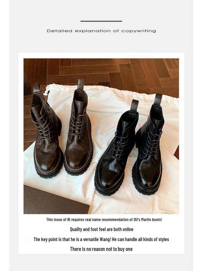 Женские короткие ботинки Martin Grape Mom из высококачественной мытой кожи с круглым носком, толстой подошвой и шнуровкой в британском стиле