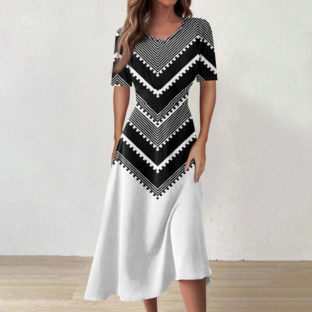 Women's  Casual Printing Summer Dress Short Sleeve Sundress Tank Dresses Beach Dress