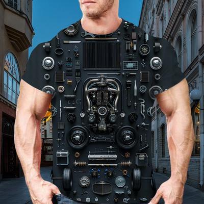 Футболка Mechanic Summer для мужчин с принтом в стиле хип-хоп, тяжелый металл, рабочая униформа, свободный воротник, креативный, большой размер, короткий рукав