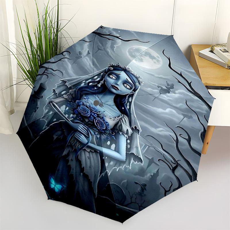 1pc ghostly bride moonlit cemeteryOpen/Close Umbrella-Windproof, Compact Travel Umbrella, Sturdy 8-Rib Shaft, Outdoor Accessory, 1091