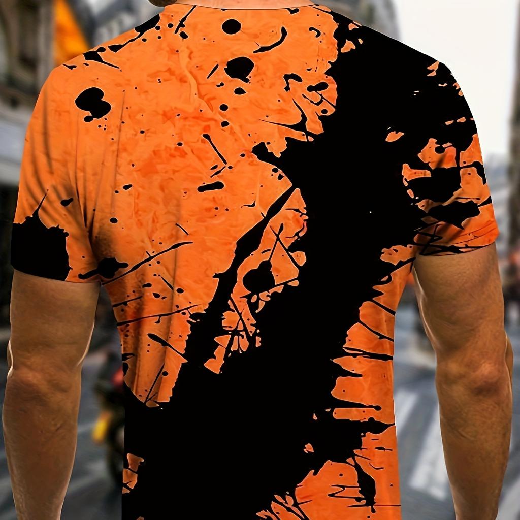 Мужская модная спортивная футболка с круглым вырезом и короткими рукавами с цветными блоками и 3D-принтом, летняя на открытом воздухе