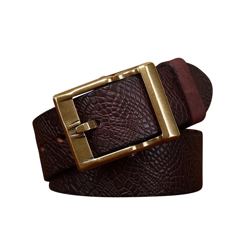 Мужской ремень в стиле ретро с тисненым узором, первый слой из воловьей кожи, латунная пряжка, натуральная кожа, модный универсальный повседневный джинсовый ремень