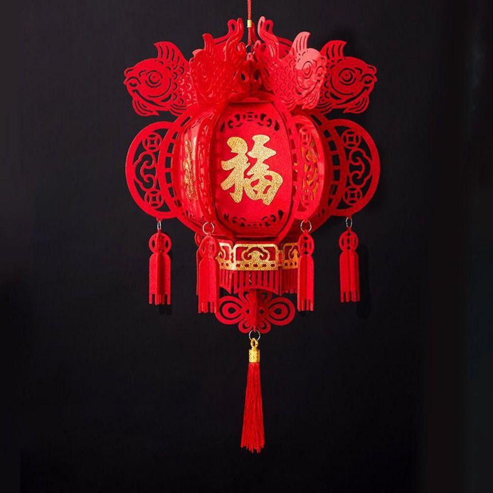 With Tassel Flocking Cloth Red Lanterns Hangable Chinese New Year Lantern Spring Festival