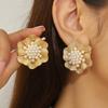 Exaggerated White Imitation Zircon Stud Earrings for Women Vintage Metal Six Petal Flower Temperament Earrings Wedding Zircon