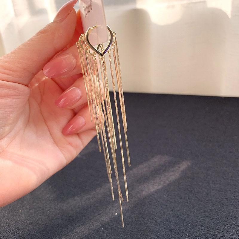 925 Silver Needle Korean Fashion Long Chain Tassel Earrings For Women Metal Earing Jewelry Trending Women's Drop Earrings
