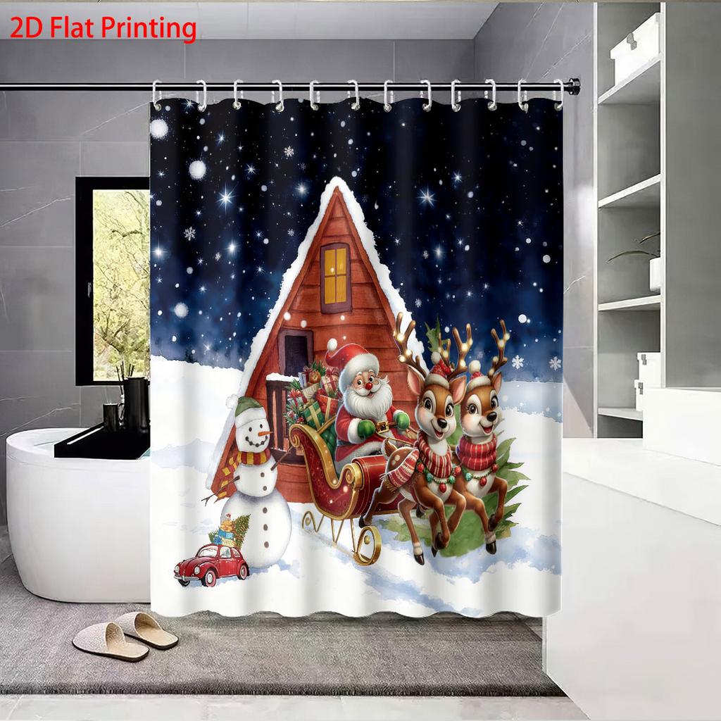 1 шт. Водонепроницаемая шторка для душа с принтом Санта-Клауса, перегородка для ванной комнаты, конфиденциальность, несколько размеров, с 12 крючками, простая в установке