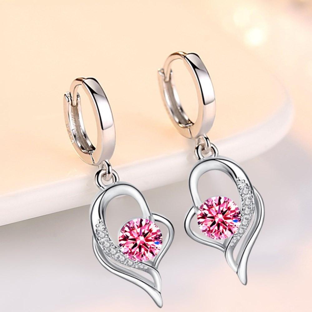 925 Sterling Silver Woman Fashion Jewelry High Quality Blue Pink White Purple Crystal ZirconSelling Earrings