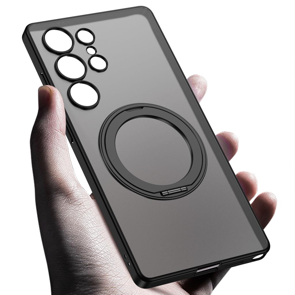 For Samsung Galaxy S25 Ultra Case Rotating Kickstand Translucent Matte PC+TPU Phone Cover Compatible with MagSafe