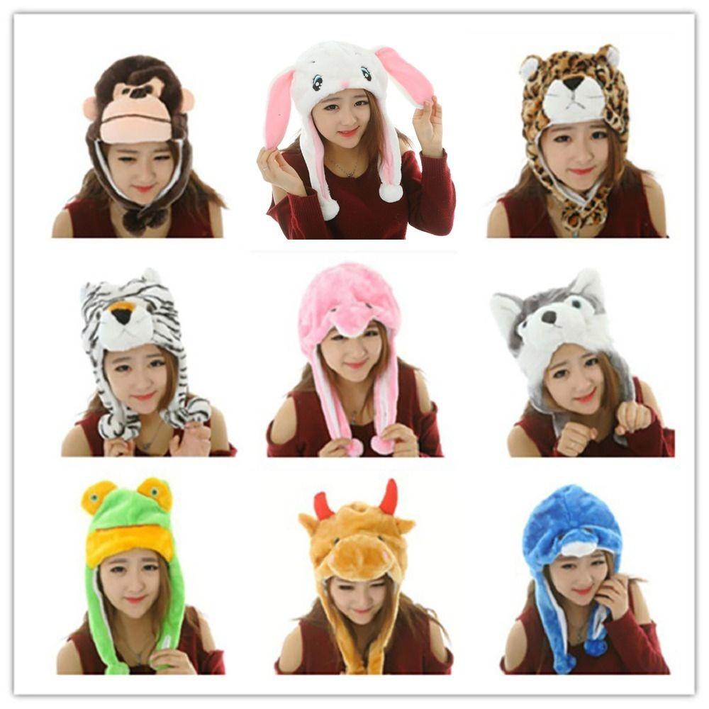 Cartoon Animal Earflap Hat Neck Warmer Movable Ears Airbag Cap Plush Moving Hat Christmas