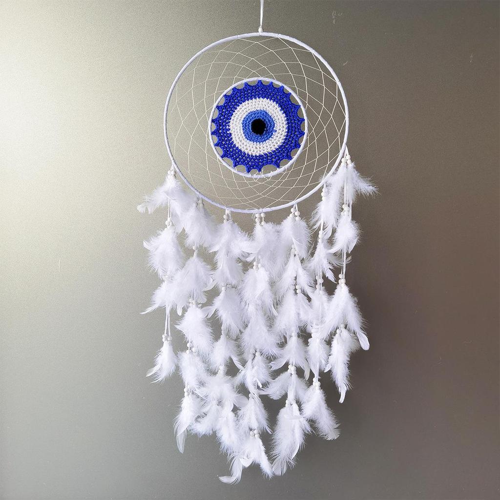 Evil Eye Feather Dream Catcher Pendant - Handmade Decorative Woven Craft