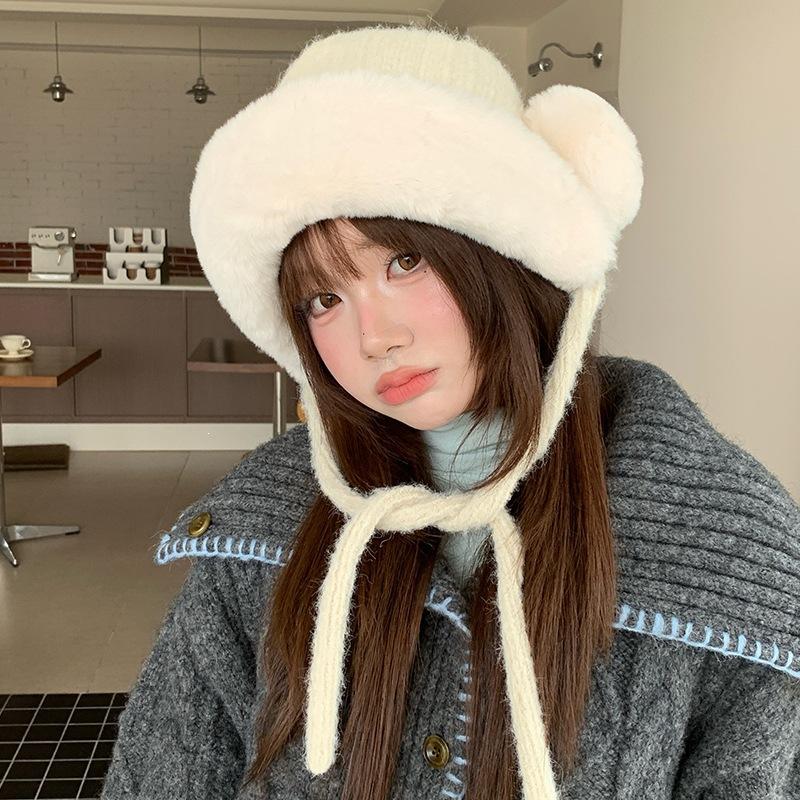 Women S Plush Earmuff Trapper Hat Winter Warm Windproof Cute Fashionable Hat
