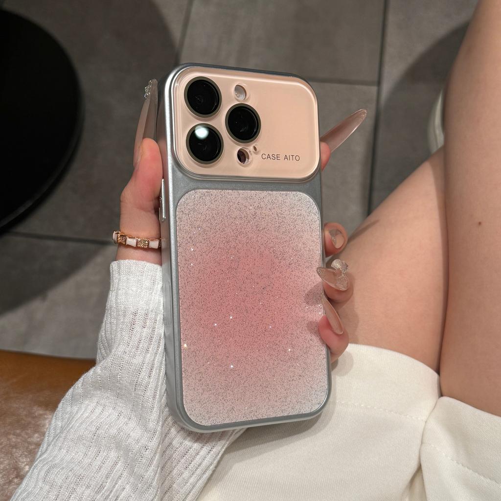 Чехол с блестками, большим прозрачным окном и градиентом для For Iphone 17 16 1 Pro Max 14 13, Защита камеры, Блестящий, Цветной, Ударопрочный чехол