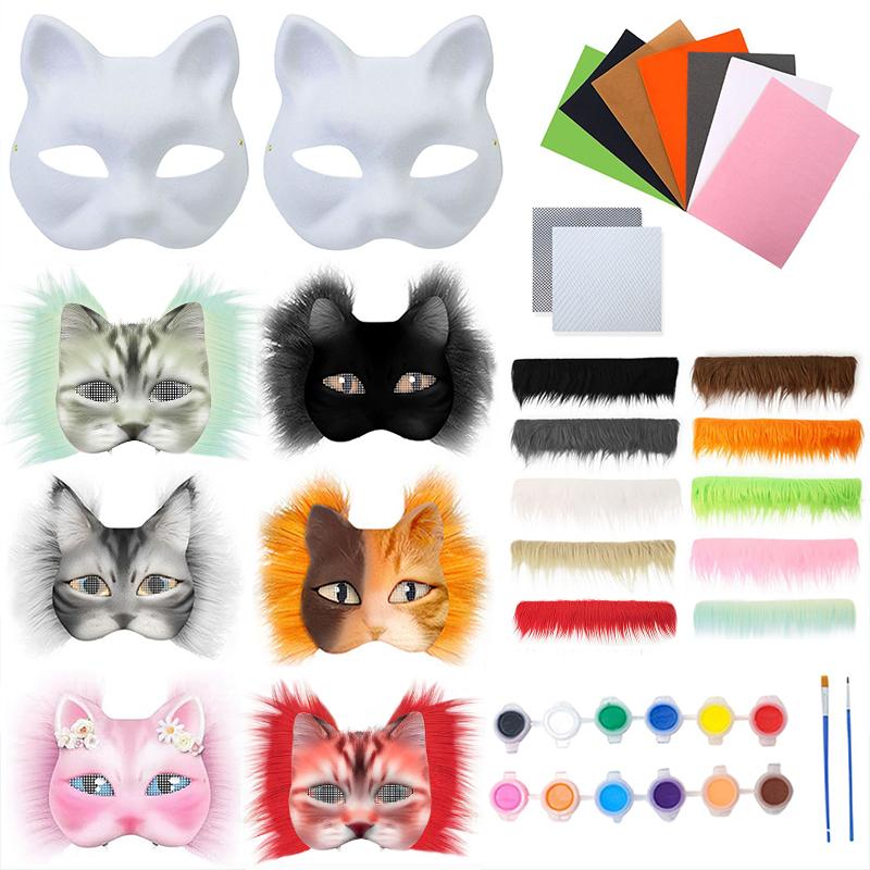 1 комплект/3 шт. Инструменты для изготовления масок Маска лисы кошки Полуфабрикат маски Косплей Граффити Маска на поллица Животное Маска на поллица 7 цветов