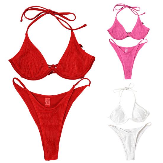 Пуш-ап треугольный мягкий сплошной цвет Холтер женский купальник бикини купальники для плавания