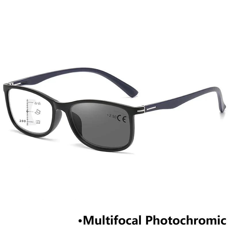 Фотохромные мультифокальные очки для чтения Анти-синий свет Очки для дальнозоркости Деловые Очки для пресбиопии высокой четкости +1.0 ~+4.0