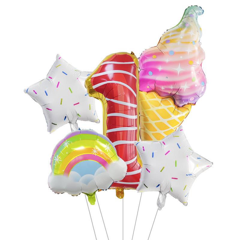 Мороженое День рождения Украшения Детские игрушки Baby Shower Одноразовая посуда Бумажные тарелки Стаканы Воздушные шары Флаги Товары для вечеринок