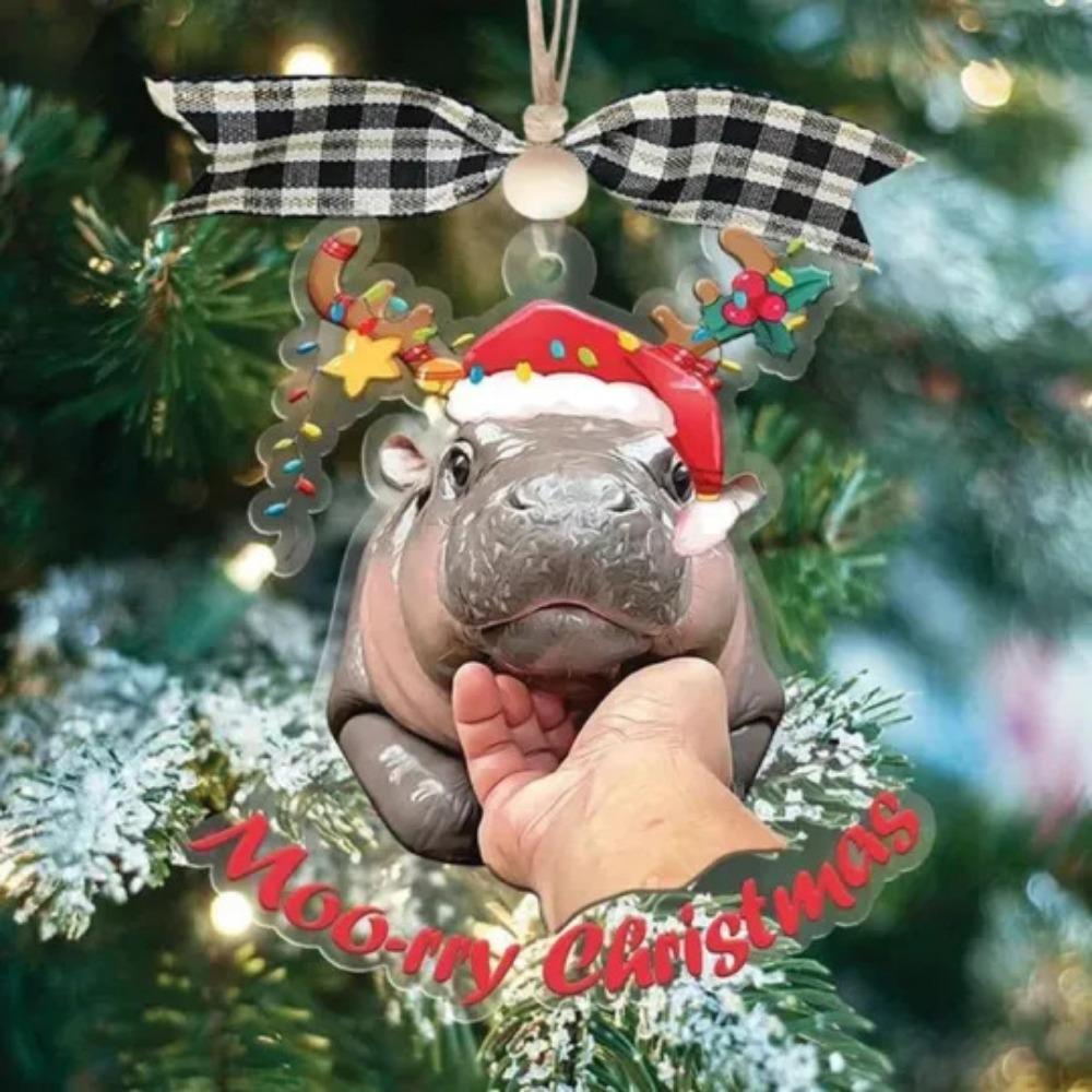 Cartoon Moo Deng Hanging Pendant Mini Hippo Christmas Tree Decorations Bedroom Decor
