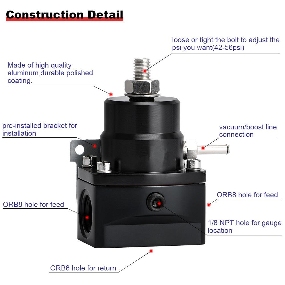 Универсальный черный регулятор давления топлива AN8/ 8/ 6 с бустом + фитинги
