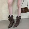 Coarse heel short boots women's new autumn and winter women's boots Martin boots pleated pile western boots pointed short boots women