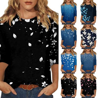 Женский топ с принтом и круглым вырезом, рукавом 3/4