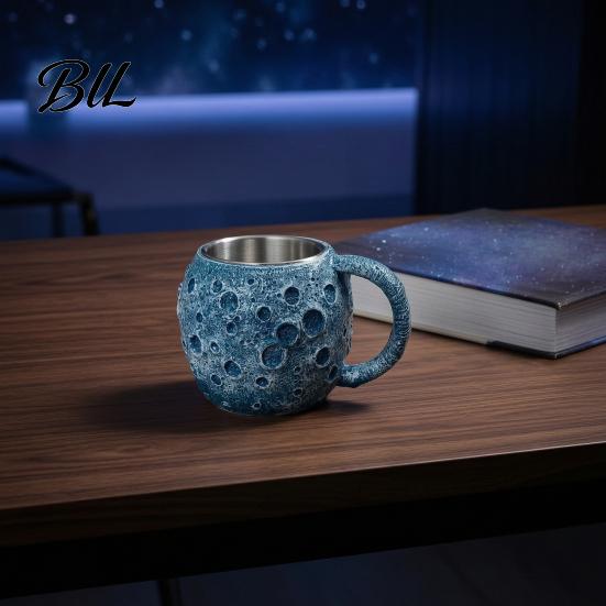 Decorative Beverage Container 300ml 3D Planet Coffee Mug with Stainless Steel Liner, Realistic Solar System Relief Water Creative Desk Ornament