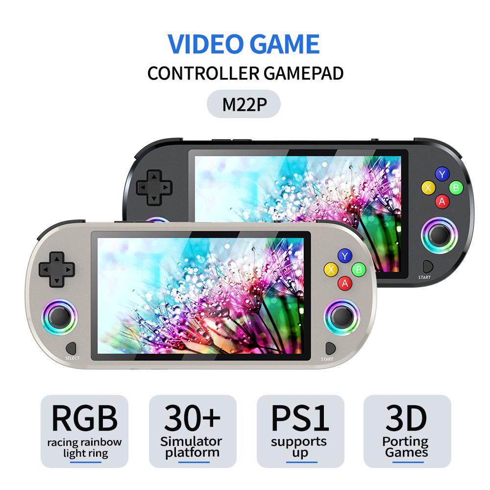 Портативная игровая консоль M22PRO с беспроводным контроллером - Классика ретро PS1 для двух игроков, Эффекты радужной подсветки