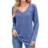 New Autumn and Winter Pleated V-neck Loose Long-sleeved T-shirt Top for Women