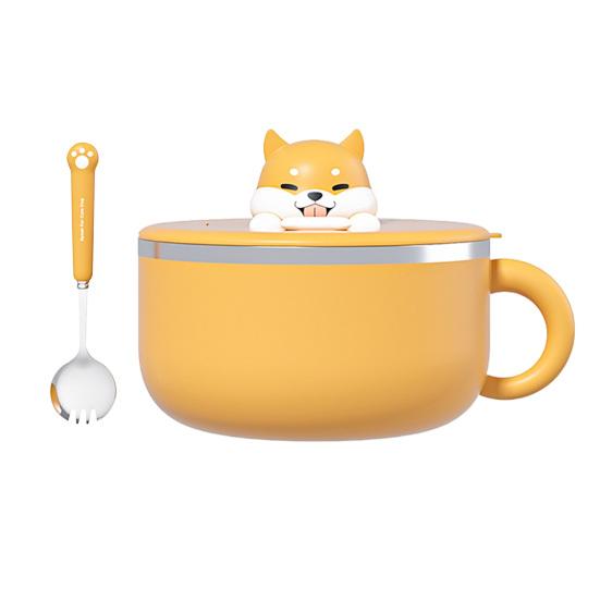 Миска для лапши с крышкой Чаша для рамэна из нержавеющей стали Салатница для общежития Держатель для офисного телефона Термостойкие ручки Двухслойные нержавеющие