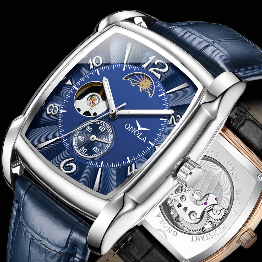 Luxury Fashion Mens Watches Luminous Square Mechanical Wristwatch Hollow Skeleton Business Waterproof Male Automatic Watch Men