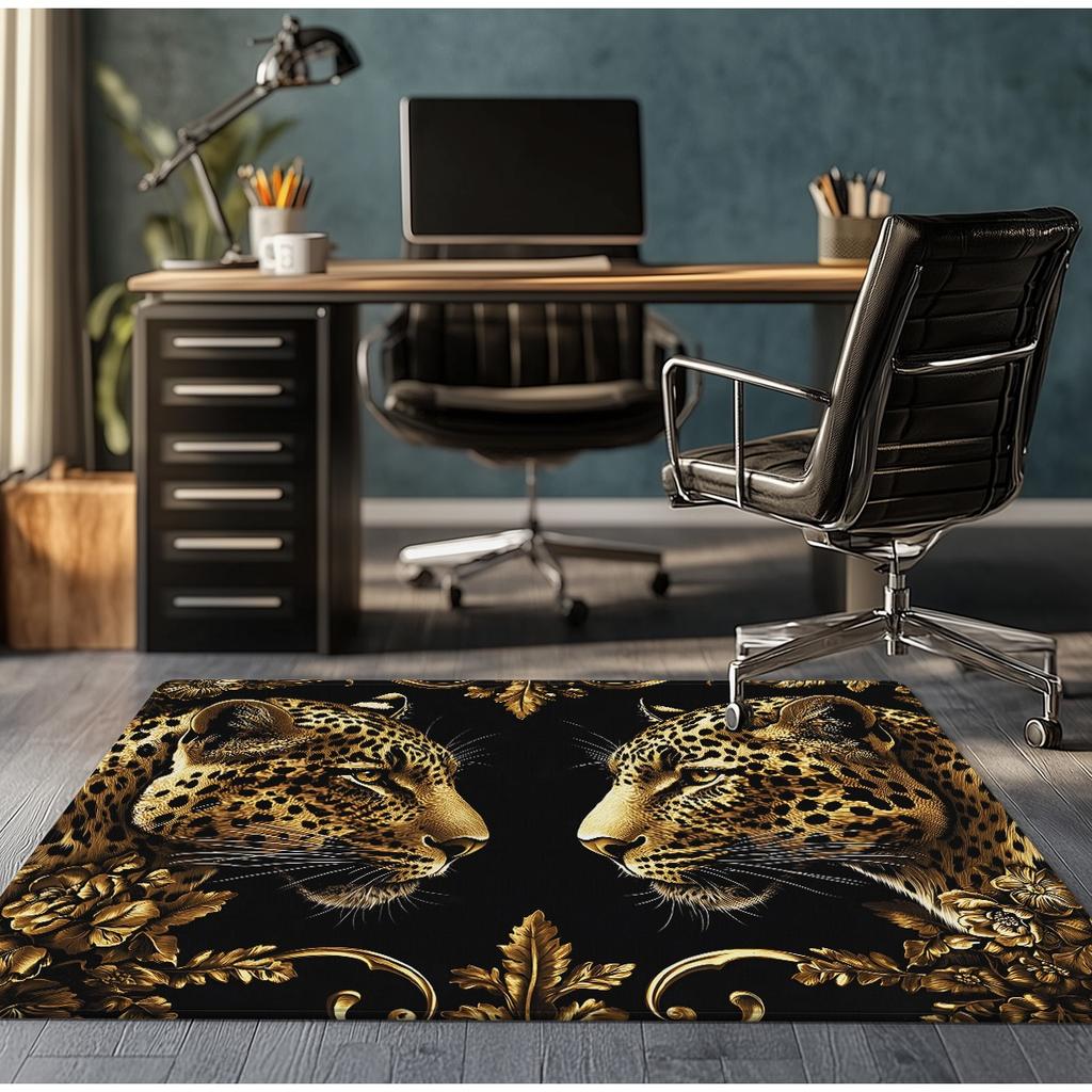 Golden leopard head floral design crystal velvet rug luxury animal print bedroom carpet living room floor mat wild natureart rug